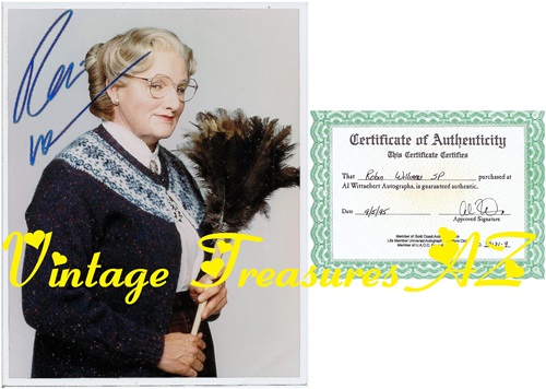 Mrs Doubtfire Robin Williams Autographed Photograph + COA Hand-signed Color Movie Still Famous “Feather Duster” Image (Certificate of Authenticity) <b><span style='color:red'>***USPS PRIORITY MAIL SHIPPING INCLUDED – DOMESTIC ORDERS ONLY!***</span></b><span style='color:purple'> Image for Mrs Doubtfire Robin Williams Autographed Photograph + COA Hand-signed Color Movie Still Famous “Feather Duster” Image (Certificate of Authenticity) <b><span style='color:red'>***USPS PRIORITY MAIL SHIPPING INCLUDED – DOMESTIC ORDERS ONLY!***</span></b><span style='color:purple'>
